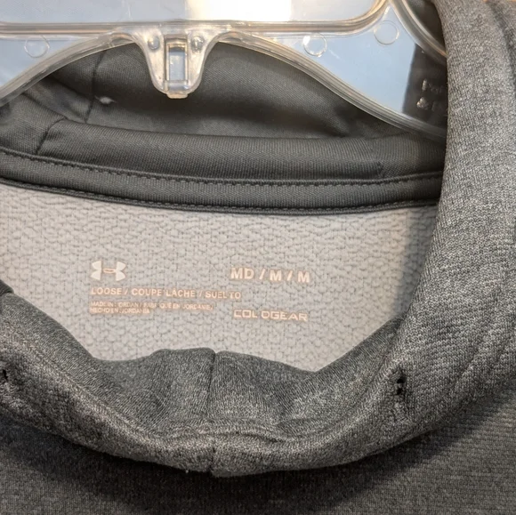 Under Amour UA Men's Med Hoodie Gray Cold Gear Fleece Big Logo Pullover Sweater - Picture 6 of 12